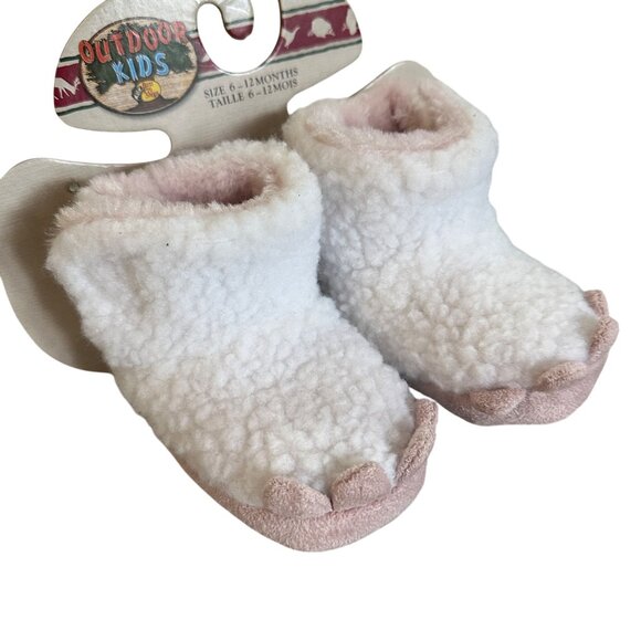 Outdoor Kids Baby Booties 6-12 Months White & Pink Fleece Lined Non-Slip Soles H - Picture 1 of 6